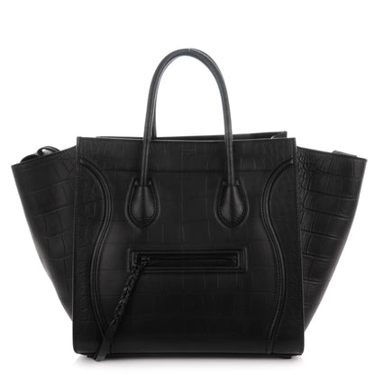 Celine Crocodile Embossed Calfskin Medium Phantom Luggage Black 1 of 7