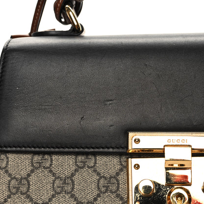 Gucci GG Supreme Monogram Calfskin Small Padlock Top Handle Bag Beige Black Cuir 11 of 15