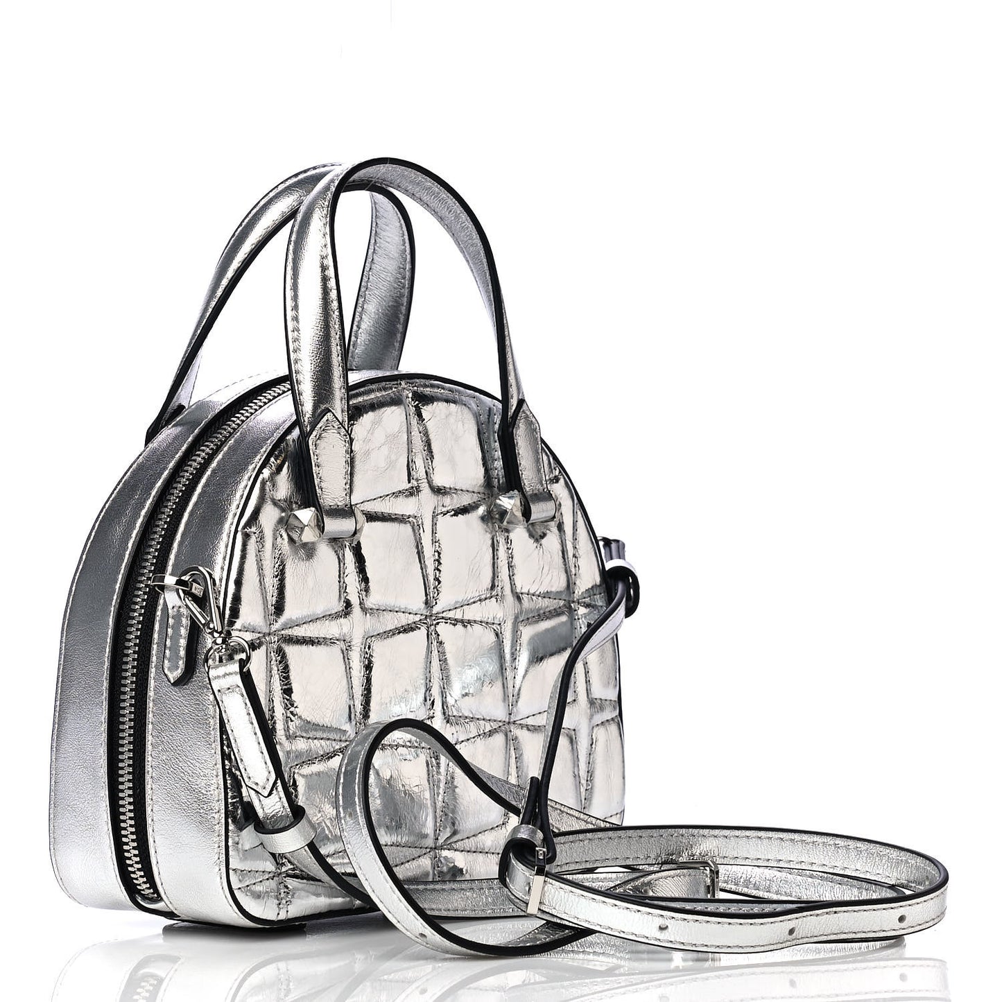 Metallic Calfskin Mini Half Moon Crossbody Bag Silver