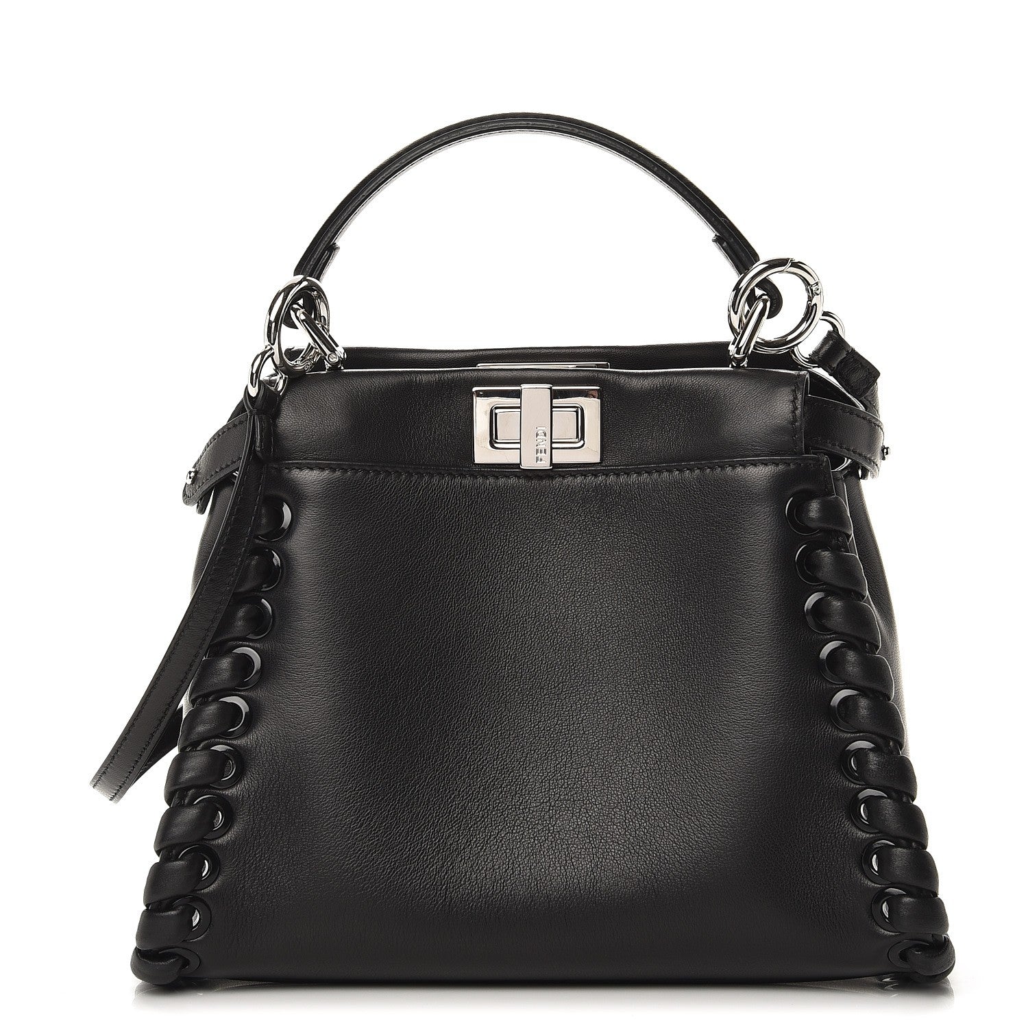 Fendi Nappa Lace Up Mini Peekaboo Iconic Satchel Black 1 of 8