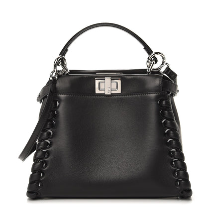 Fendi Nappa Lace Up Mini Peekaboo Iconic Satchel Black 1 of 8