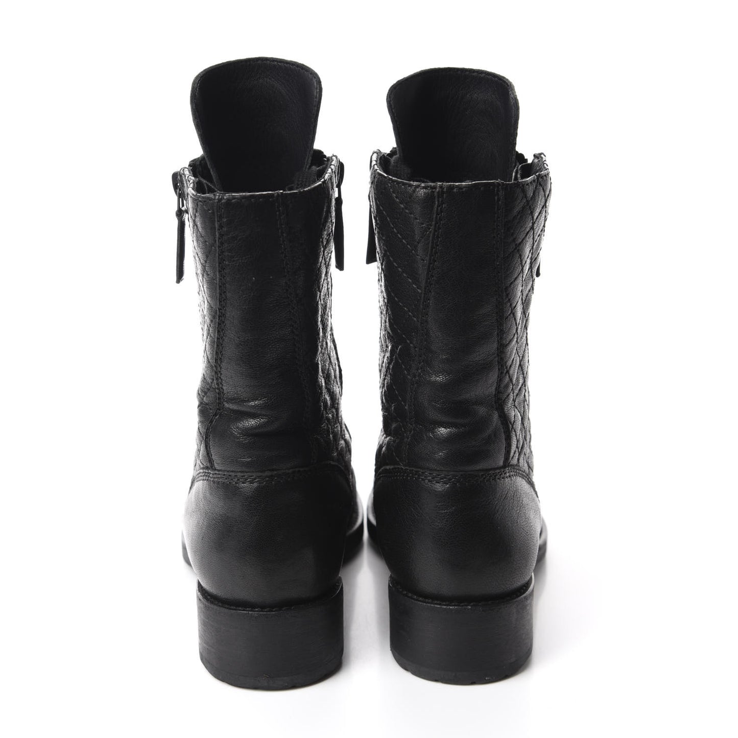 Sheepskin Quilted CC Tall Lace Up Combat Boots 39 Black