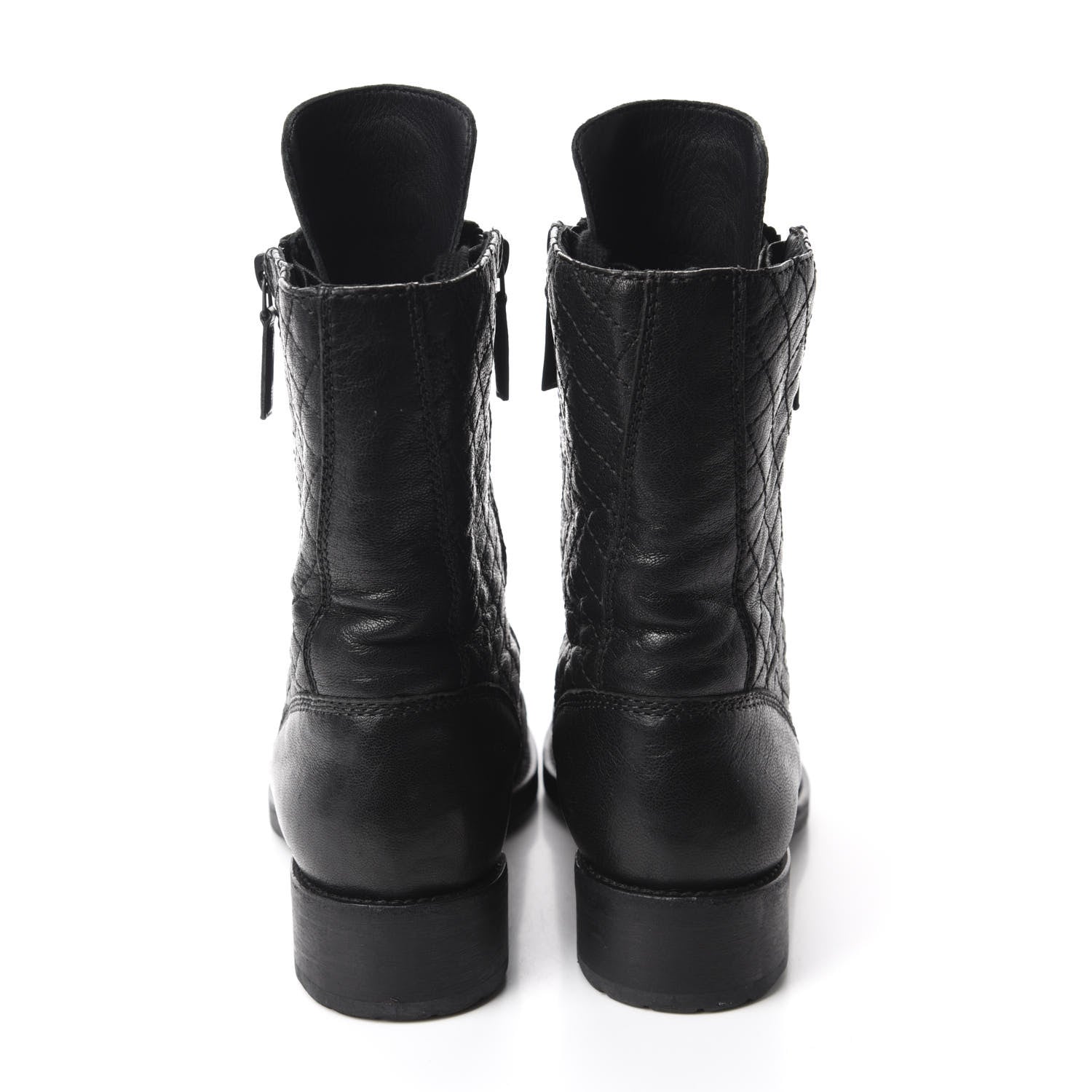 Chanel Sheepskin Quilted CC Tall Lace Up Combat Boots 39 Black 5 of 11