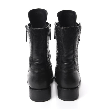 Chanel Sheepskin Quilted CC Tall Lace Up Combat Boots 39 Black 5 of 11