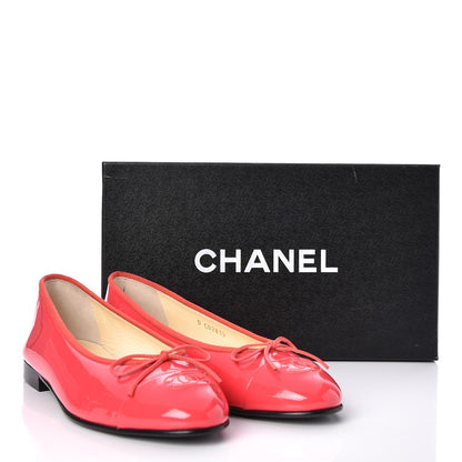 Chanel Patent Calfskin CC Cap Toe Ballerina Flats 39 Coral 9 of 9