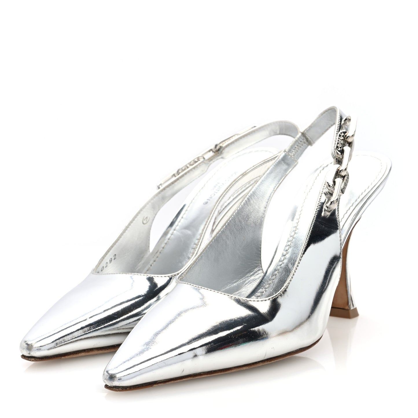 Metallic Calfskin Sparkle Slingback Pumps 37.5 Silver