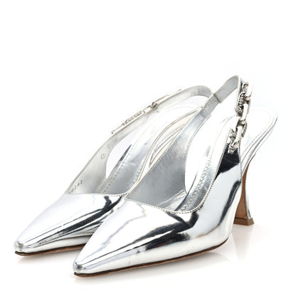 Louis Vuitton Metallic Calfskin Sparkle Slingback Pumps 37.5 Silver 2 of 8