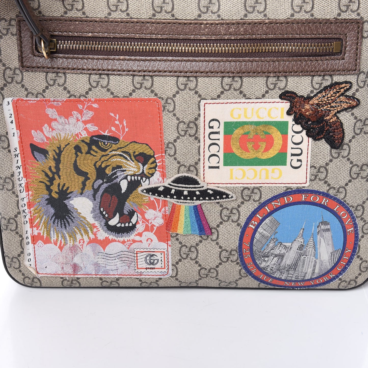 Soft GG Supreme Monogram Courrier Web Medium Flat Messenger Bag Beige New Acero Multicolor