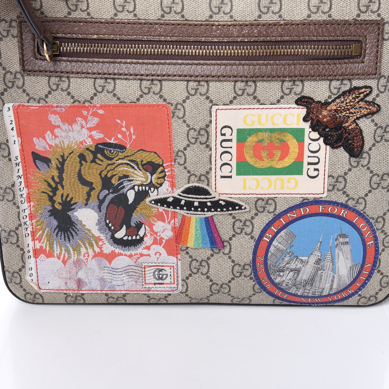 Gucci Soft GG Supreme Monogram Courrier Web Medium Flat Messenger Bag Beige New Acero Multicolor 18 of 18