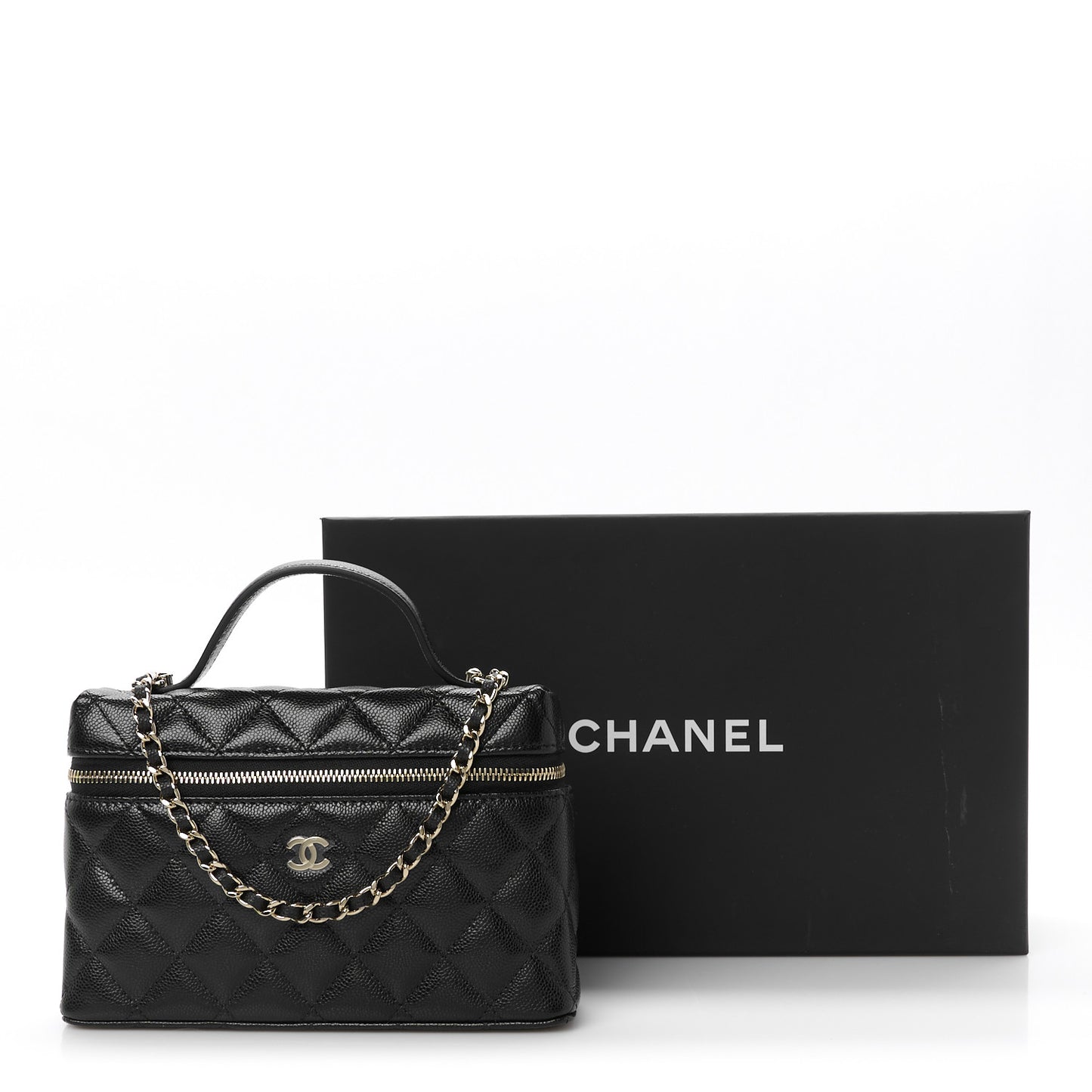Caviar Quilted Top Handle Slim Vanity With Chain Black