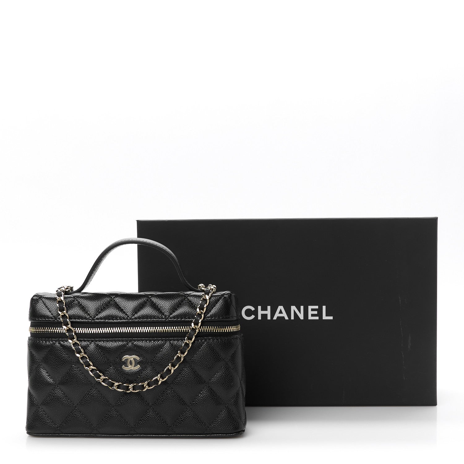 Chanel Caviar Quilted Top Handle Slim Vanity With Chain Black 10 of 10