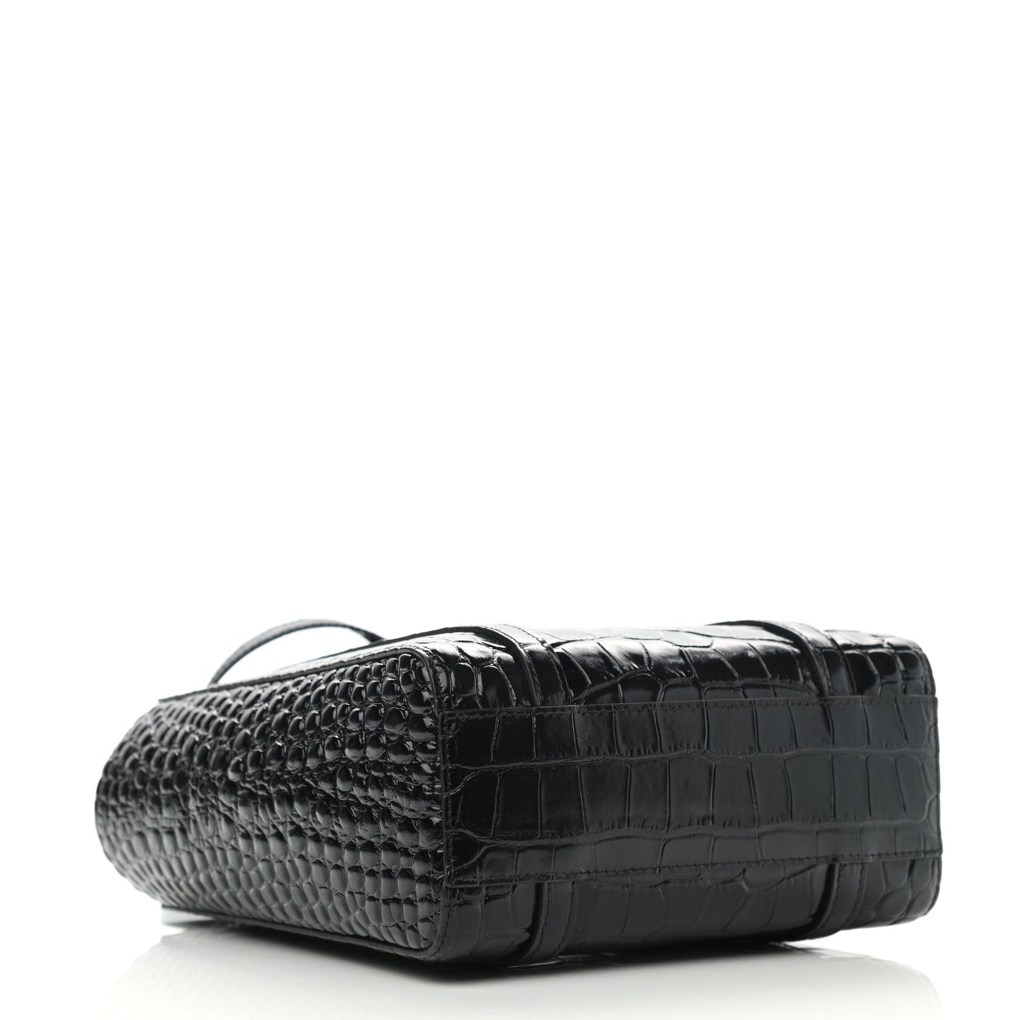 Shiny Calfskin Logo Crocodile Embossed XXS Everyday Tote Black