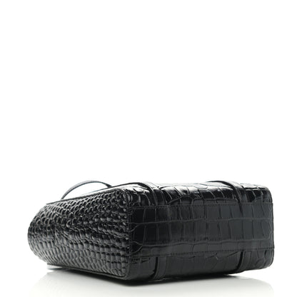 Balenciaga Shiny Calfskin Logo Crocodile Embossed XXS Everyday Tote Black 4 of 9
