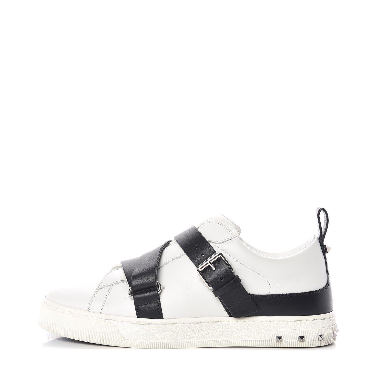 Valentino Garavani Calfskin Womens V Punk Low Top Sneakers 37.5 White Black 1 of 10