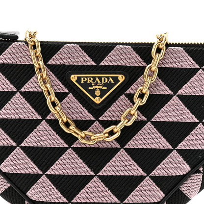 Prada Jacquard Triangolo Symbole Embroidered Mini Triangle Bag Black Alabastro 6 of 8