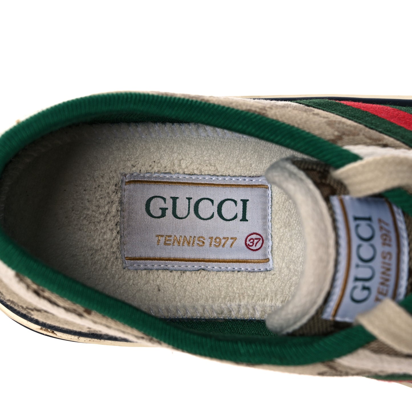 GG Monogram Web Womens 1977 Tennis Sneakers 37 Beige Ebony Mystic White