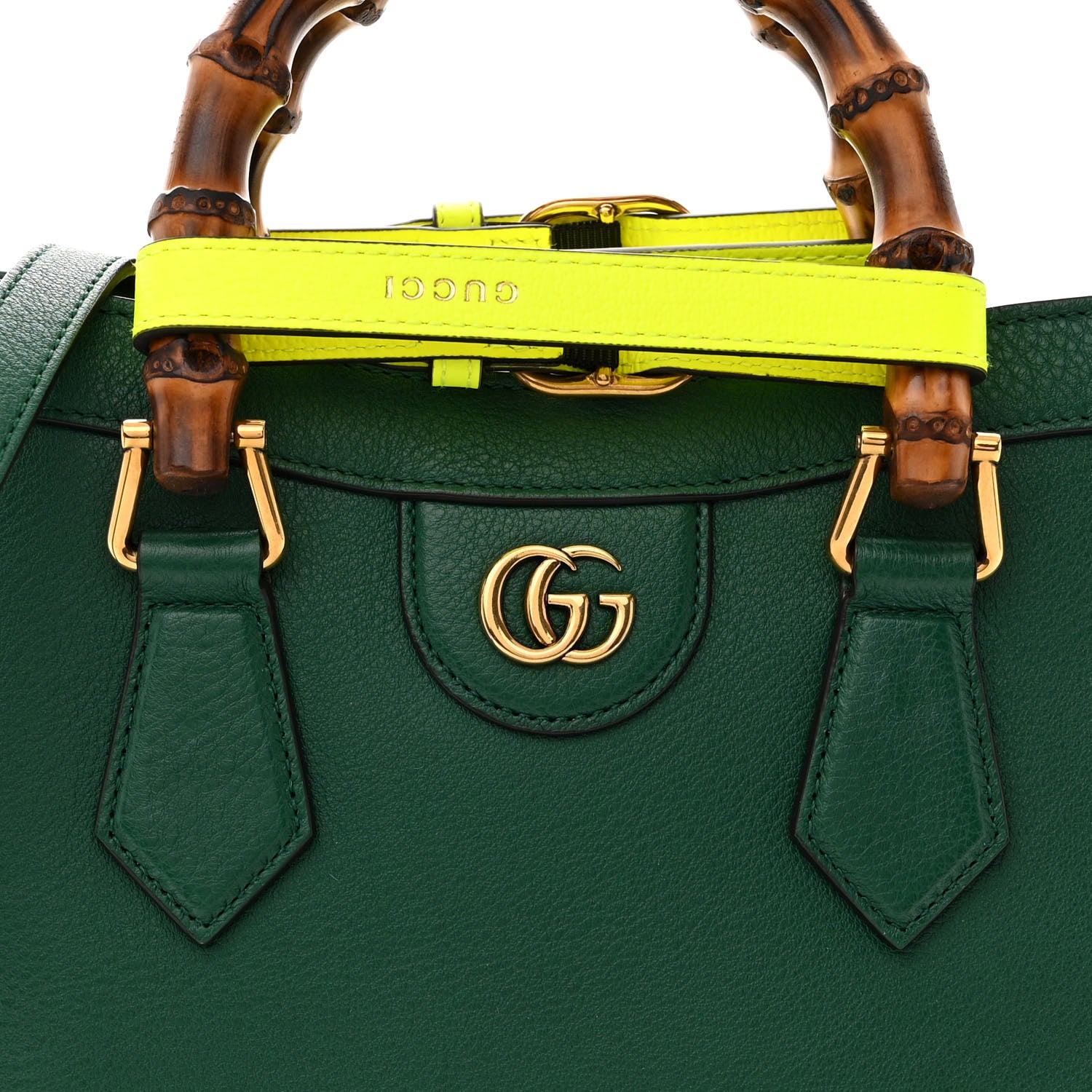 Gucci Wonka Grain Calfskin Small Diana Tote Bag Green Yellow Fluo 8 of 10