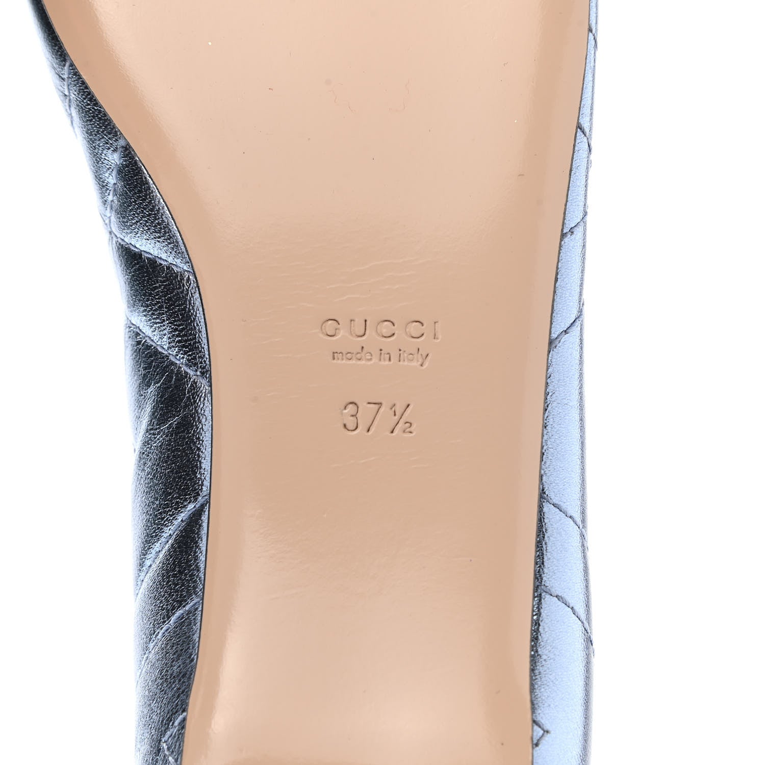 Gucci Metallic Nappa Trapuntata Tiger Head Ballerina Flats 37.5 Cielo 7 of 10