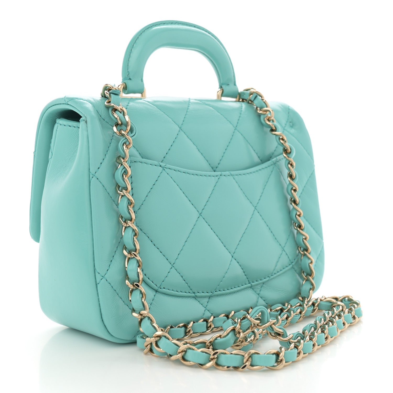 Chanel Shiny Lambskin Quilted Mini Coco Trip Flap Bag Turquoise 3 of 11
