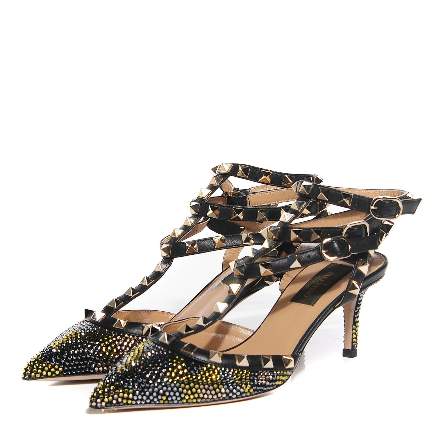 Valentino Garavani Crystal Camouflage Rockstud Ankle Strap 65mm Pumps 36 Black 3 of 6