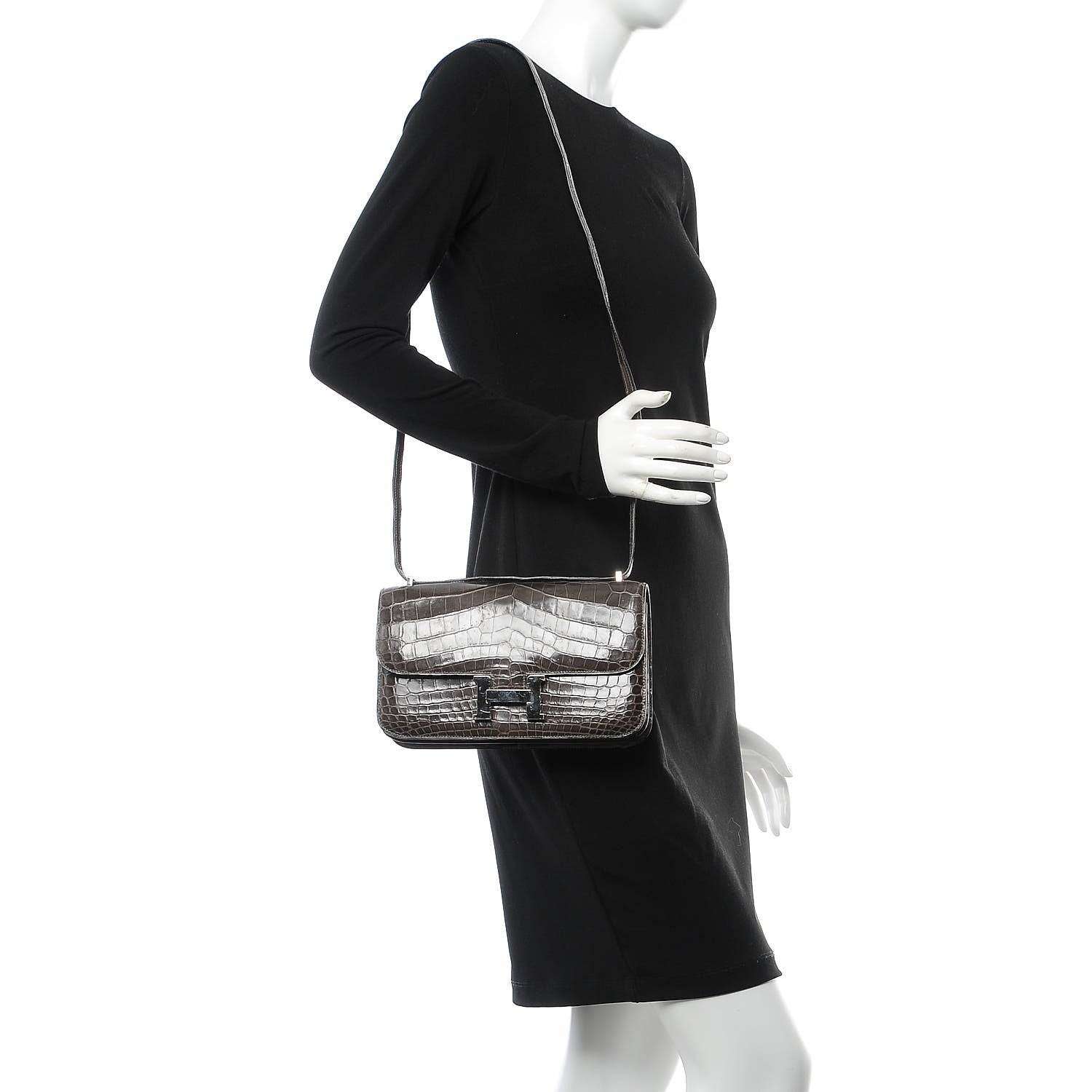 Hermes Shiny Niloticus Crocodile Constance Elan 25 Chocolate 2 of 9