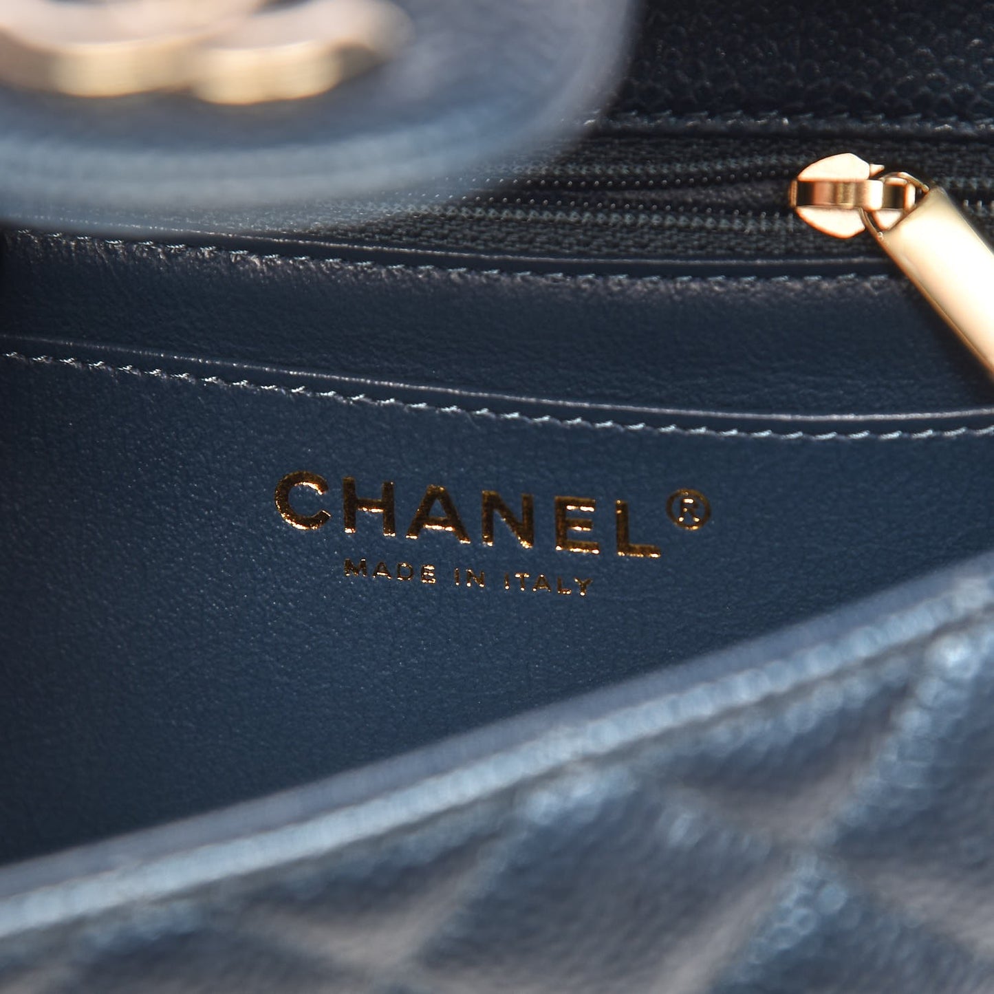 Metallic Caviar Quilted Mini Rectangular Flap Dark Blue
