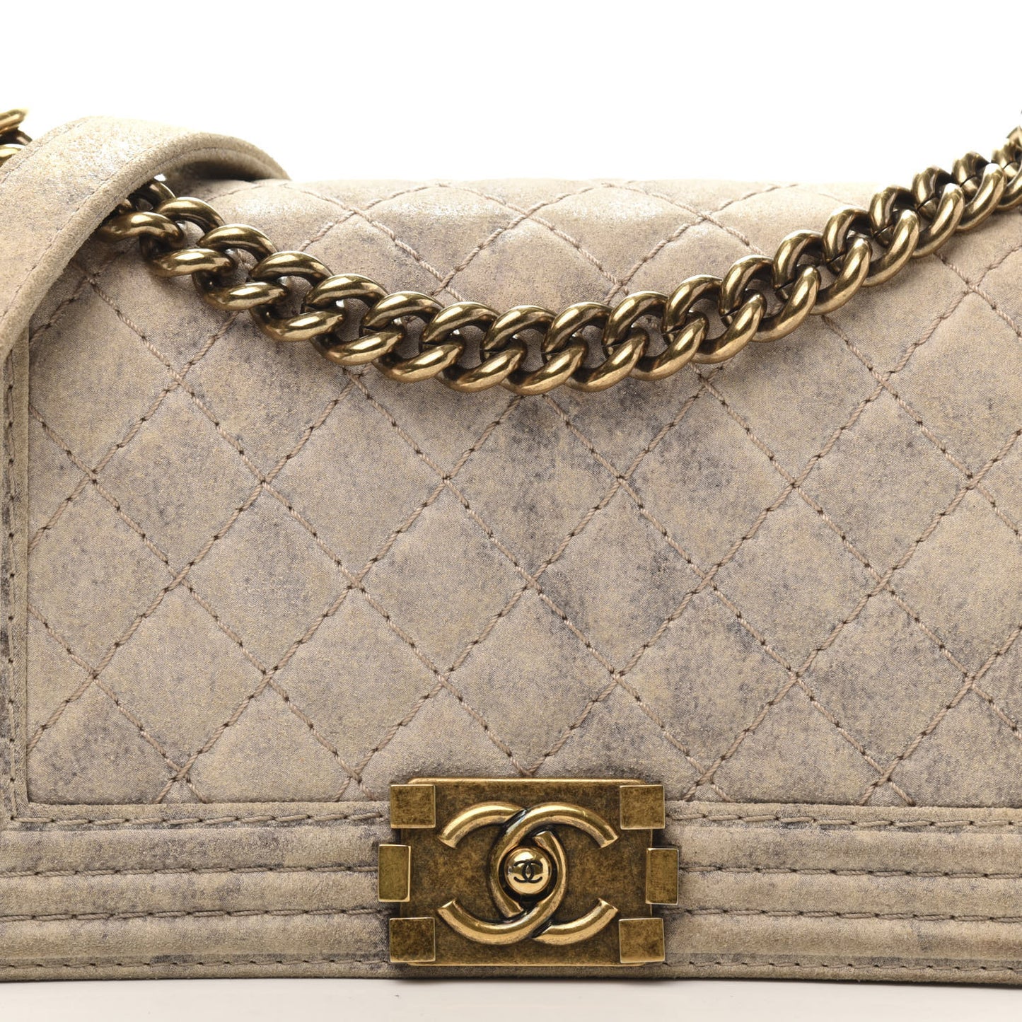 Iridescent Calfskin Quilted Medium Boy Flap Beige