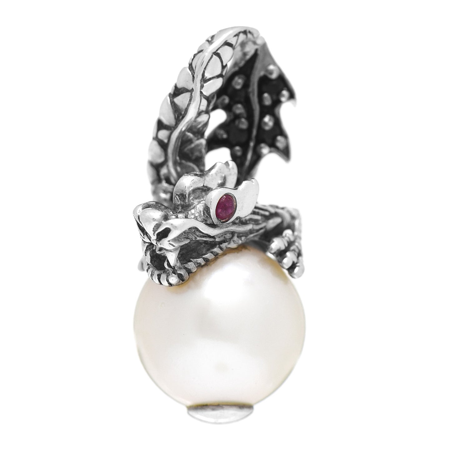 Sterling Silver Black Sapphire Ruby Pearl Naga Lava Pendant