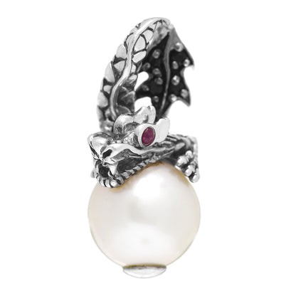 John Hardy Sterling Silver Black Sapphire Ruby Pearl Naga Lava Pendant 1 of 3