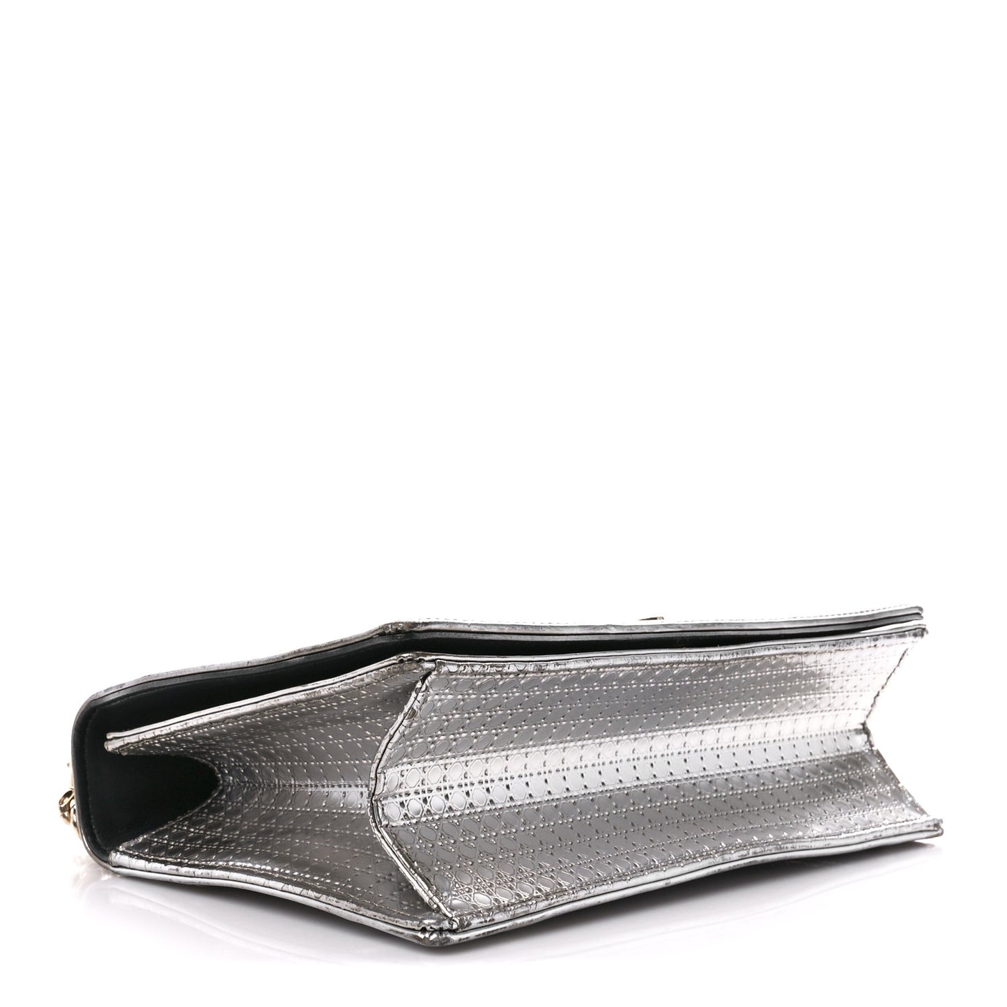 Metallic Patent Micro-Cannage Medium Diorama Flap Bag Silver
