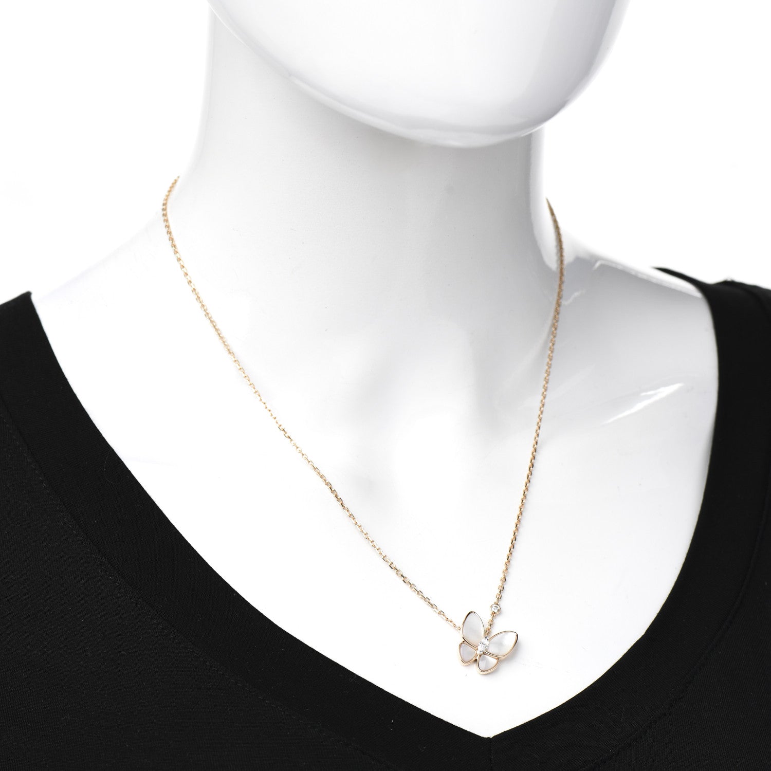 Van Cleef & Arpels 18K Rose Gold Diamond Mother of Pearl Two Butterfly Pendant Necklace 2 of 6