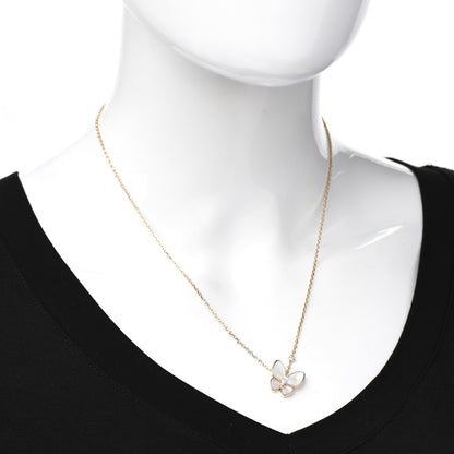 Van Cleef & Arpels 18K Rose Gold Diamond Mother of Pearl Two Butterfly Pendant Necklace 2 of 6