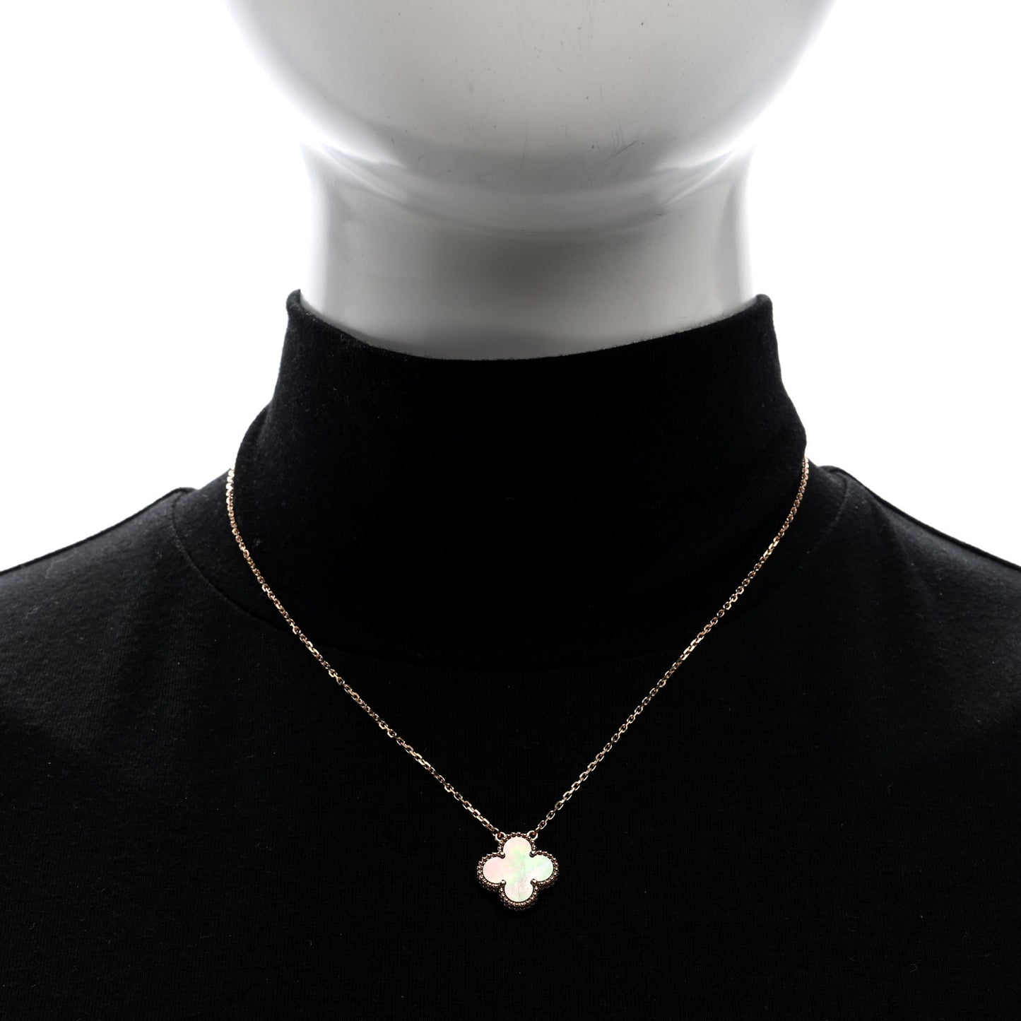18K Rose Gold Gray Mother of Pearl Vintage Alhambra Pendant Necklace