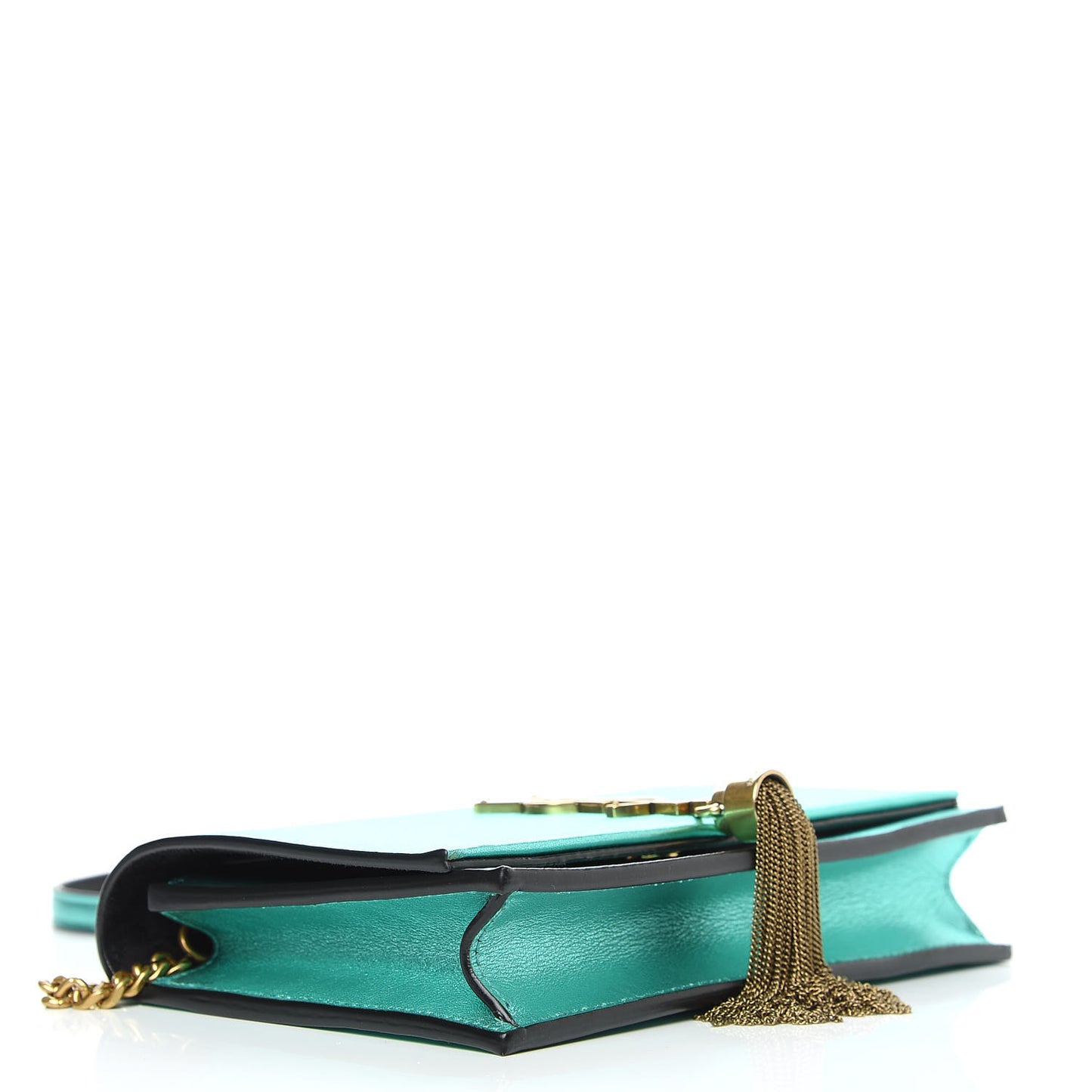 Laminated Calfskin Classic Monogram Kate Tassel Chain Wallet Green