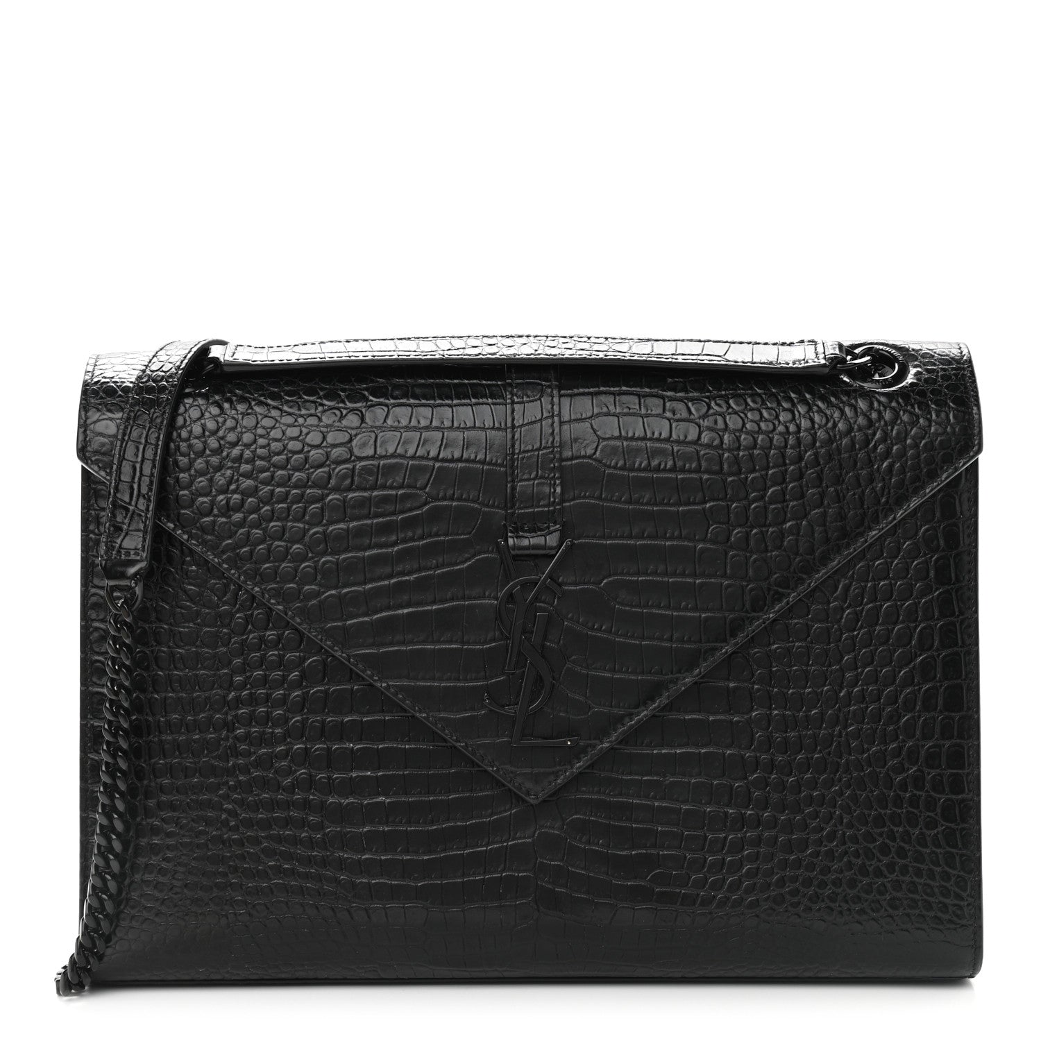 Saint Laurent Calfskin Crocodile Embossed Monogram Large Satchel Black 1 of 15