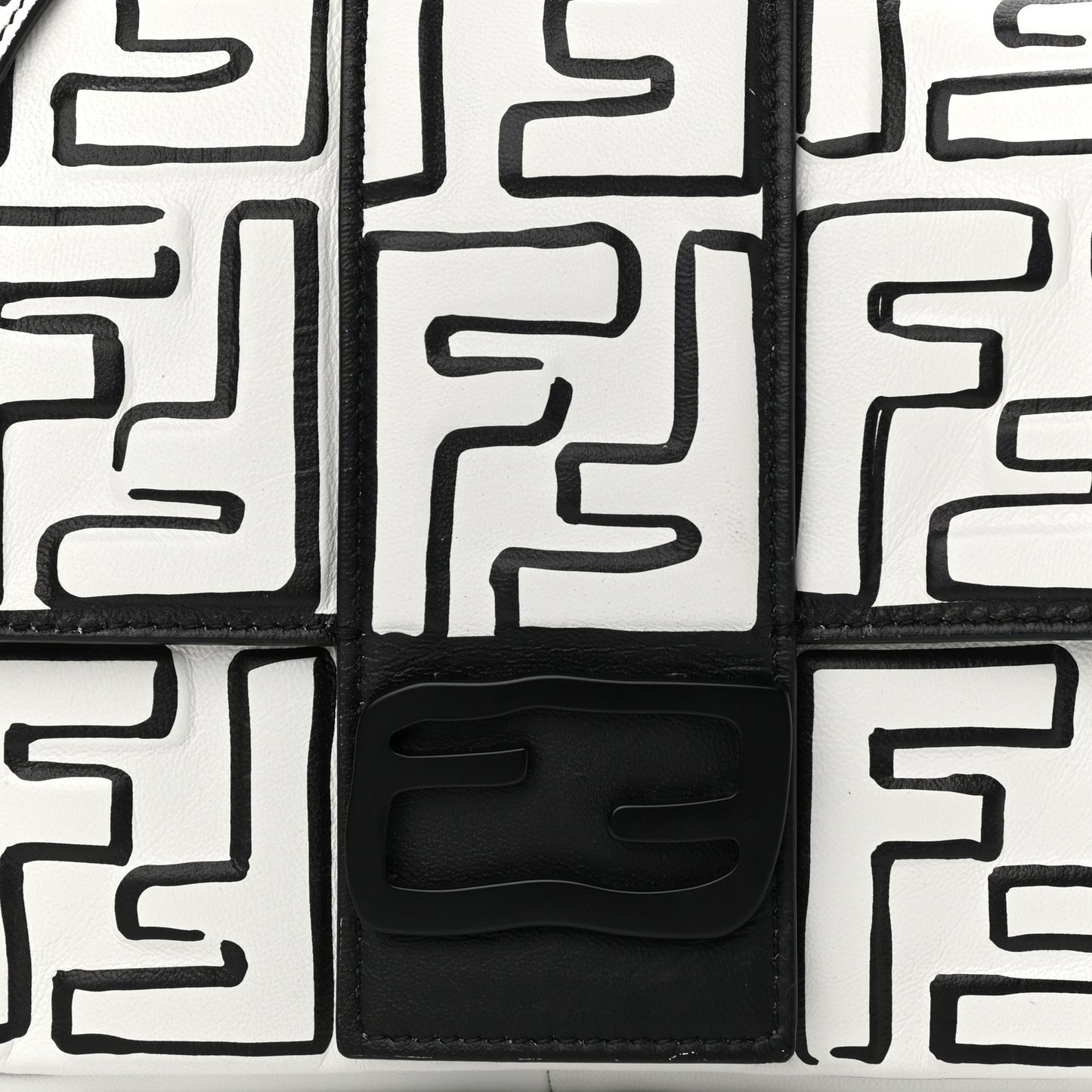 X JOSHUA VIDES Nappa FF Embossed Mini Belt Baguette Bag White Black