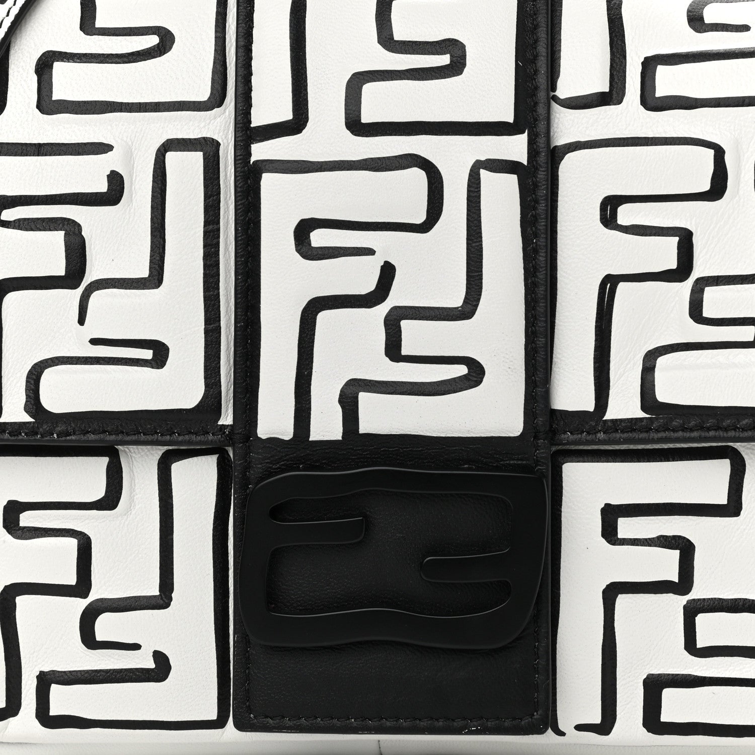 Fendi X JOSHUA VIDES Nappa FF Embossed Mini Belt Baguette Bag White Black 8 of 12
