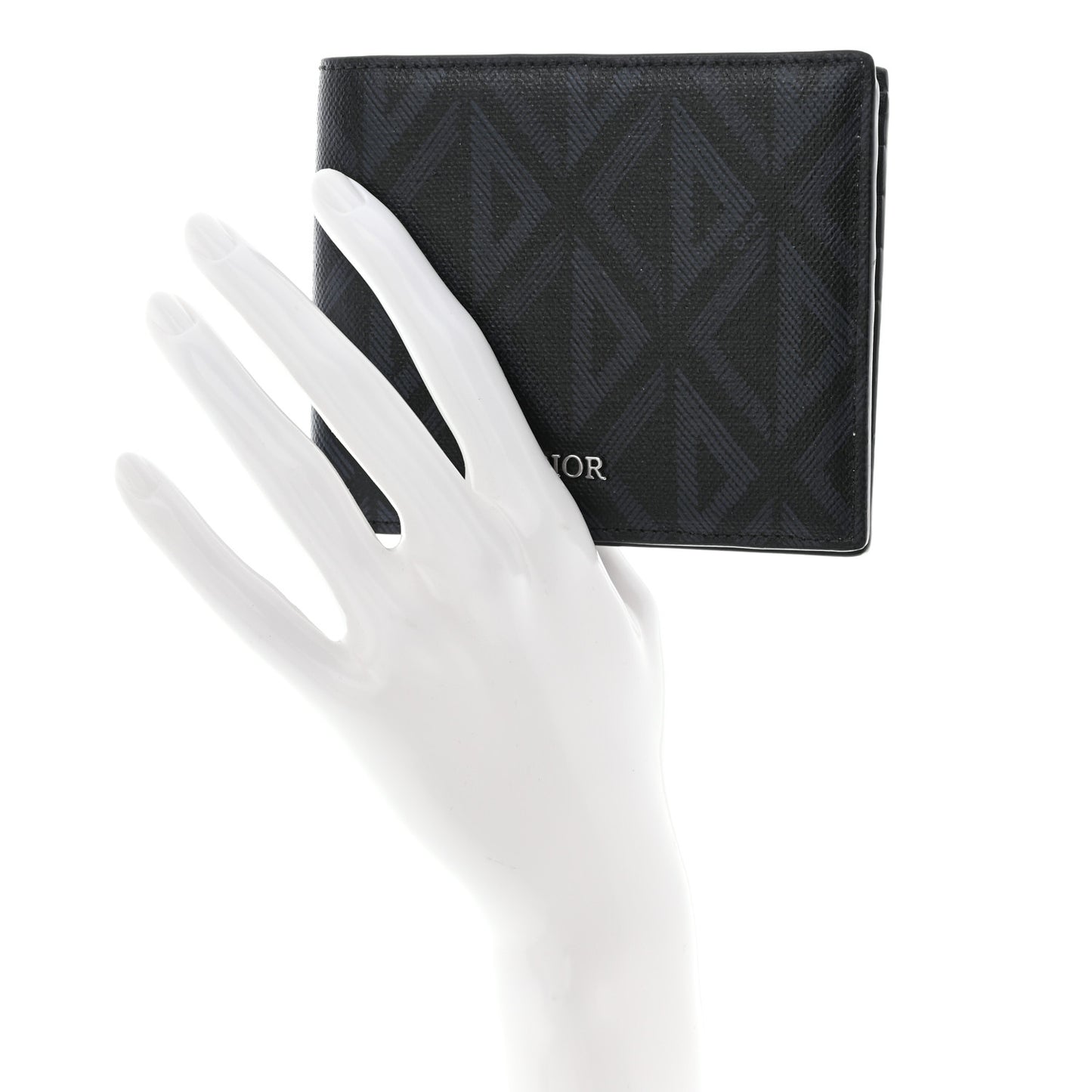 Coated Canvas Calfskin CD Diamond Bifold Wallet Black