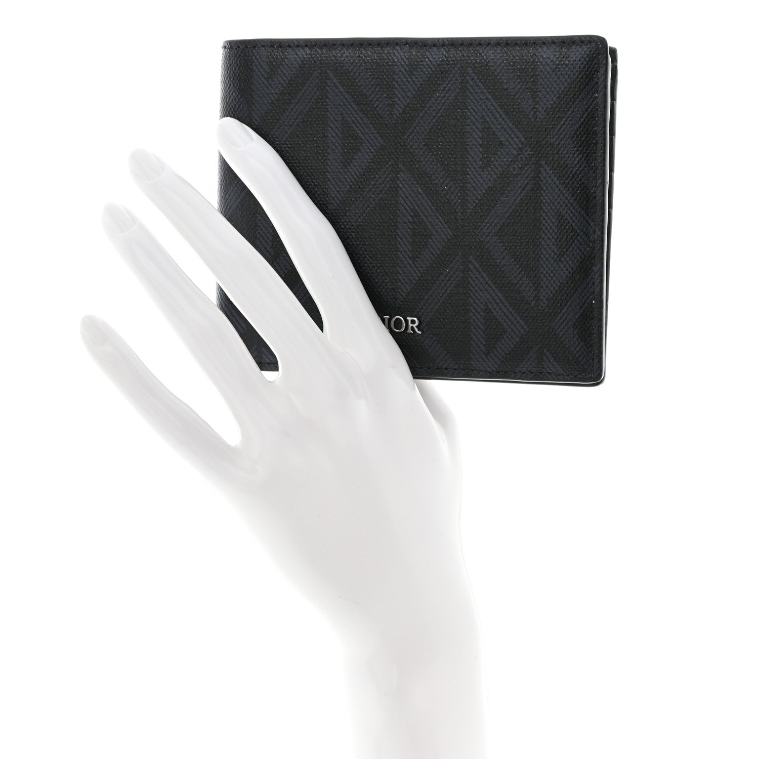 Christian Dior Coated Canvas Calfskin CD Diamond Bifold Wallet Black 2 of 9