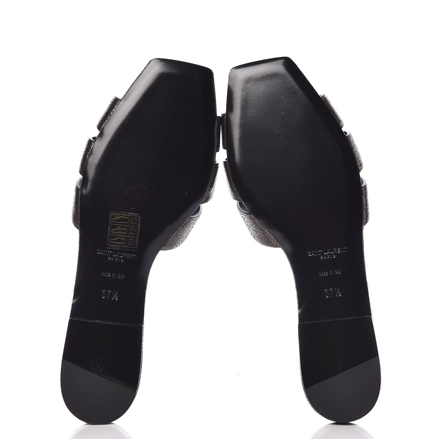 Metallic Crackled Calfskin Nu Pied 05 Slide Sandals 37.5 Black Gunmetal