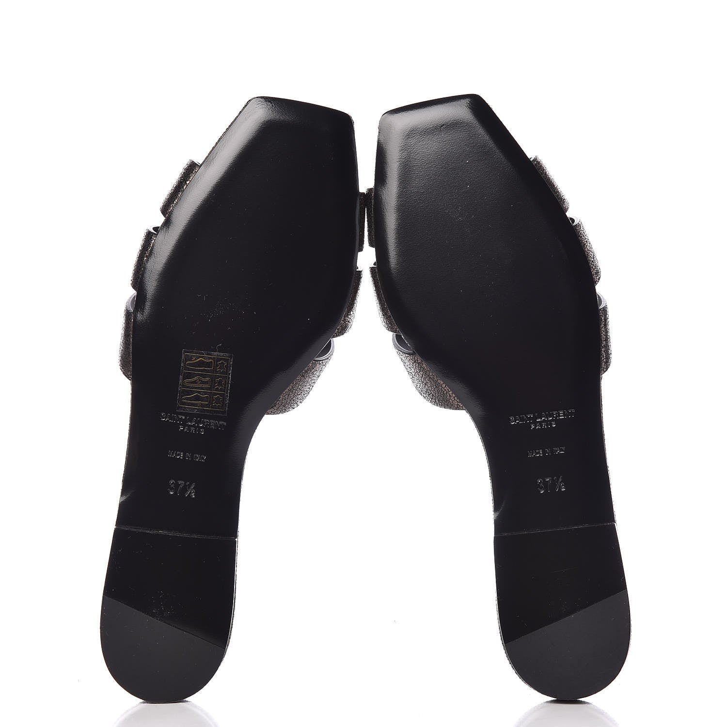 Saint Laurent Metallic Crackled Calfskin Nu Pied 05 Slide Sandals 37.5 Black Gunmetal 5 of 10