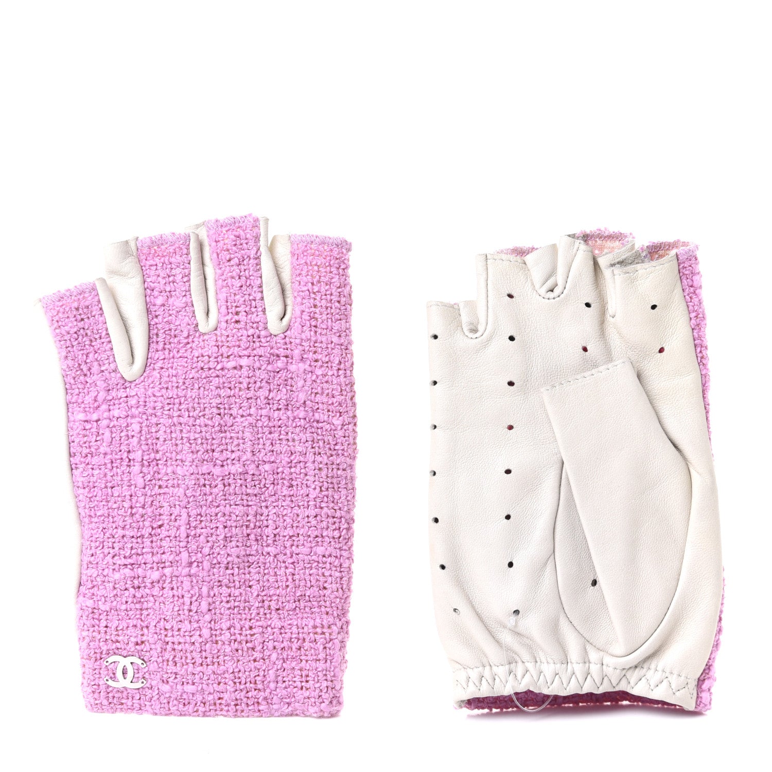 Chanel Tweed CC Fingerless Gloves 6.5 Purple 4 of 12
