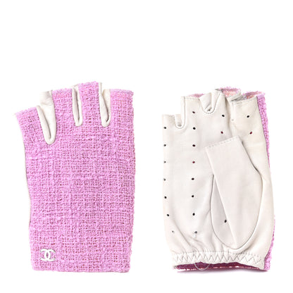 Chanel Tweed CC Fingerless Gloves 6.5 Purple 4 of 12