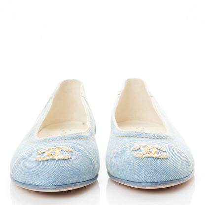 Chanel Denim CC Cap Toe Ballerina Flats 38.5 Light Blue 2 of 9