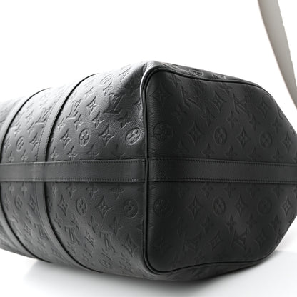 Louis Vuitton Calfskin Shadow Monogram Keepall Bandouliere 50 Black 8 of 9