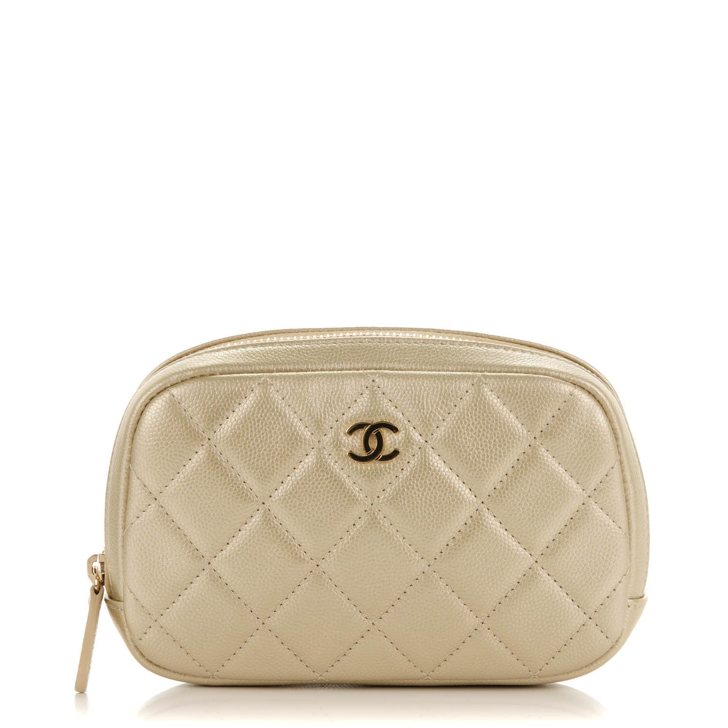 Chanel Metallic Caviar Quilted Small Curvy Pouch Cosmetic Case Gold 1 of 7