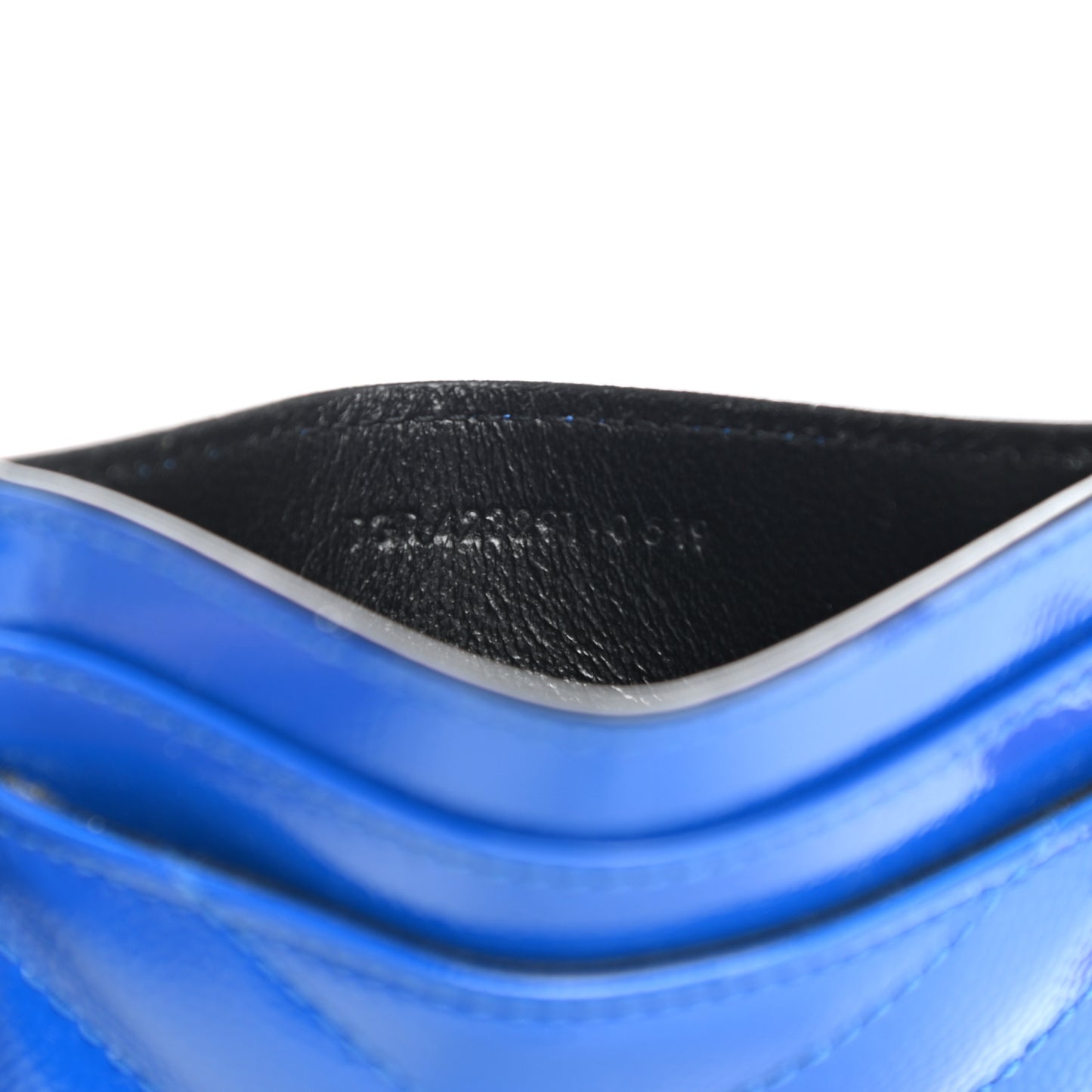 Patent Grain De Poudre Matelasse Monogram Credit Card Case Blue Majorelle