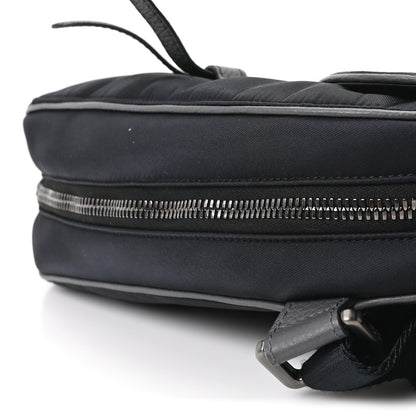 Christian Dior X SACAI Grained Calfskin Technical Fabric Mens Saddle Bag Black 10 of 10