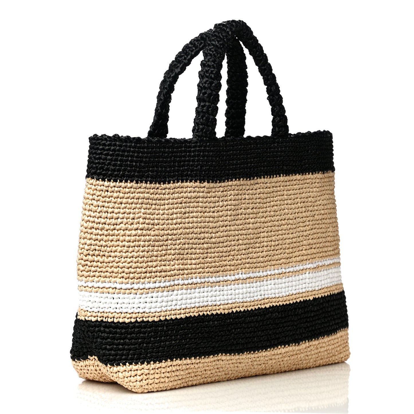 Raffia Logo Tote Naurale Black