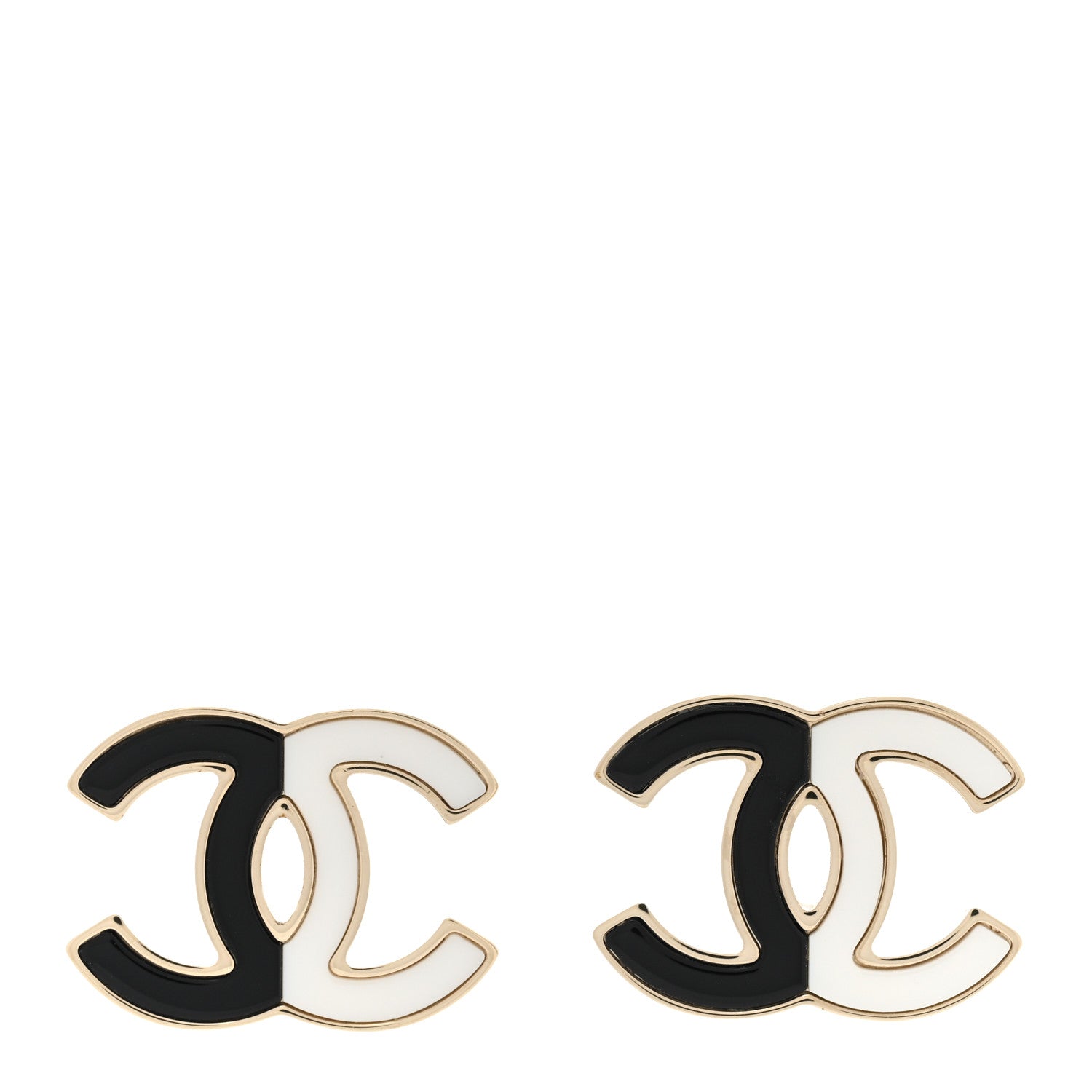 Chanel Enamel CC Earrings Gold Black White 1 of 5